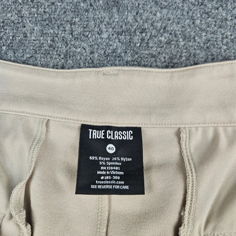 True Classic Chino Pants Mens 40 Khaki Tan Stretch Rayon Nylon‎ Spandex Casual